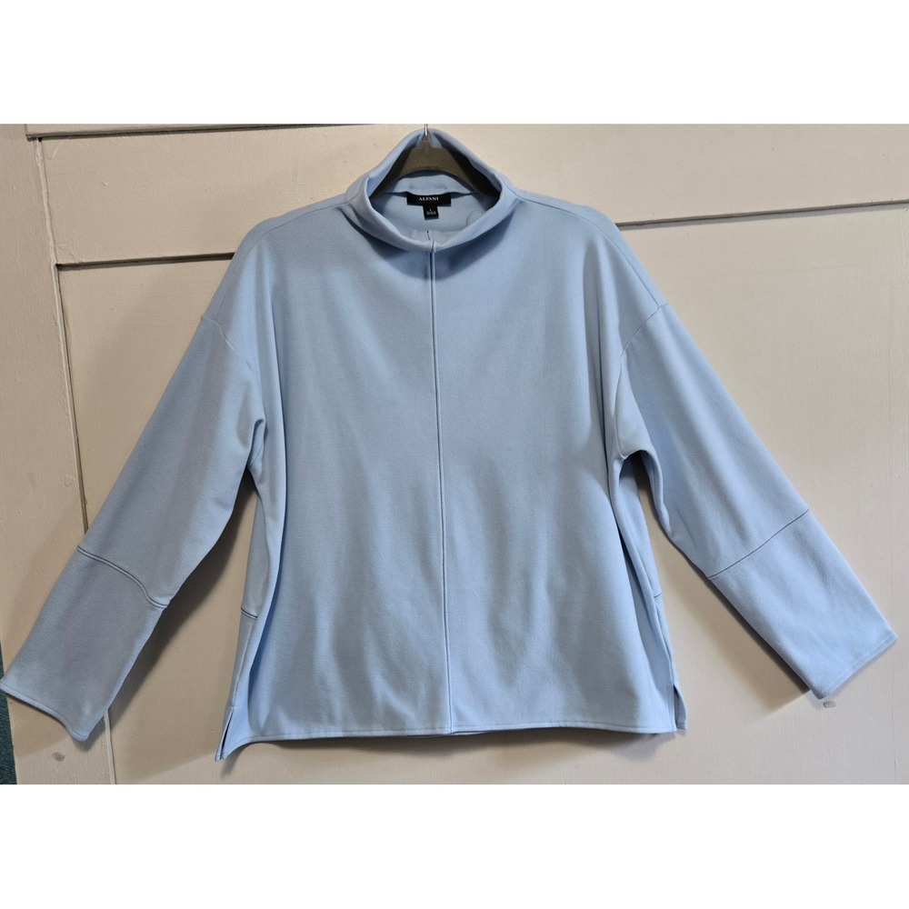 Alfani Womens Lg Light Blue Cozy Chic Funnel Neck Long Sleeve Seam Detail Top